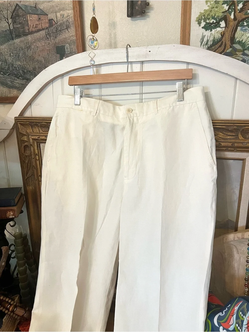 Vintage Ralph Lauren 1990’s Polo Silk Linen Winter White Flat Front Trouser Pant